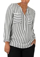 Bluzki damskie - Timezone Damska bluzka w paski Henley Blouse, Grey White Stripe, S, szary biały pasek, S - miniaturka - grafika 1