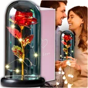 Sztuczne kwiaty - WIECZNA RÓŻA W SZKLE ŚWIECĄCA LED PREZENT NA WALENTYNKI DZIEŃ KOBIET - miniaturka - grafika 1