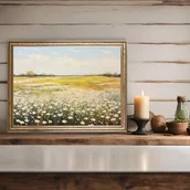 Obrazy i zdjęcia - Obraz w ramie, oprawiony stary obraz olejny, wiejski krajobraz - miniaturka - grafika 1