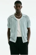 Koszule damskie - H & M - Dzianinowa koszula z otwartymi klapami Regular Fit - Turkusowy - H&M - miniaturka - grafika 1