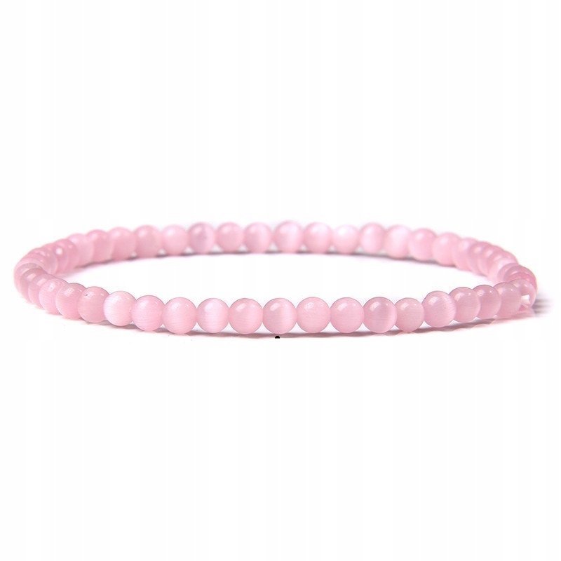 Bransoletka Damska Kamień Naturalny Różowe Kocie Oko 4 mm Korale Elastyczna
