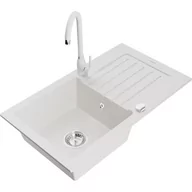 Zlewozmywaki z baterią - Mexen Pablo zlewozmywak granitowy 1-komorowy z ociekaczem i baterią kuchenną Telma, biały - miniaturka - grafika 1