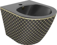 Bidety - Mexen Lena bidet wiszący, czarny mat/złoty wzór kratka - 35224879 - miniaturka - grafika 1
