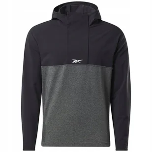 REEBOK - BLUZA MĘSKA Z KAPTUREM - UBF MYOKNIT HOODIE HA9077 czarna szara - Bluzy męskie - miniaturka - grafika 1
