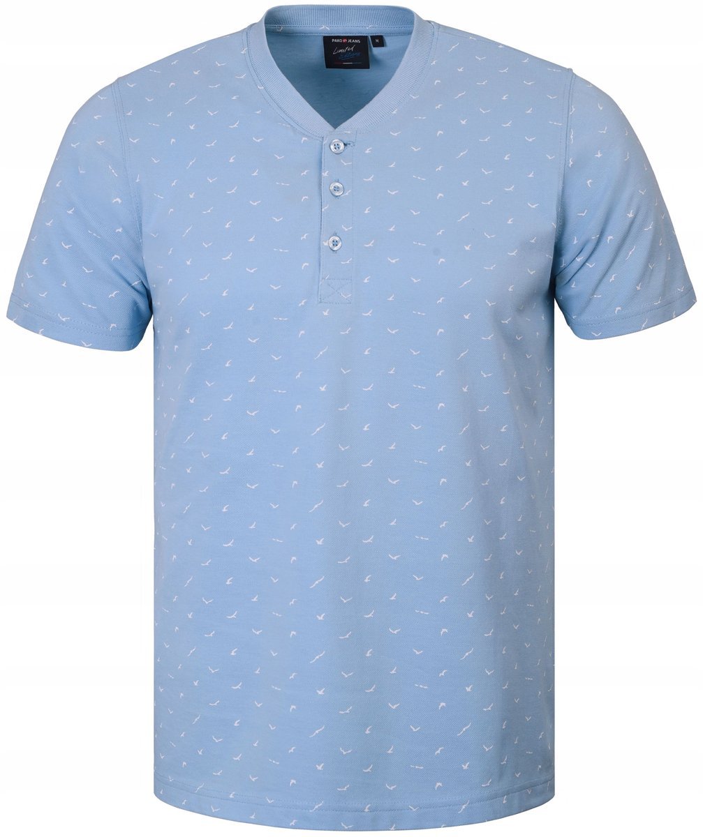 T-SHIRT Męski Koszulka w Serek BŁĘKITNA Bawełna Pika TINO 3XL Pako Jeans