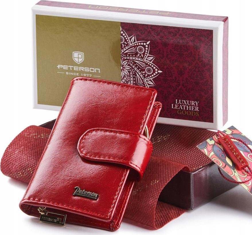 Peterson Czerwony skórzany portfel damski z organizerem na klucze Peterson NoSize