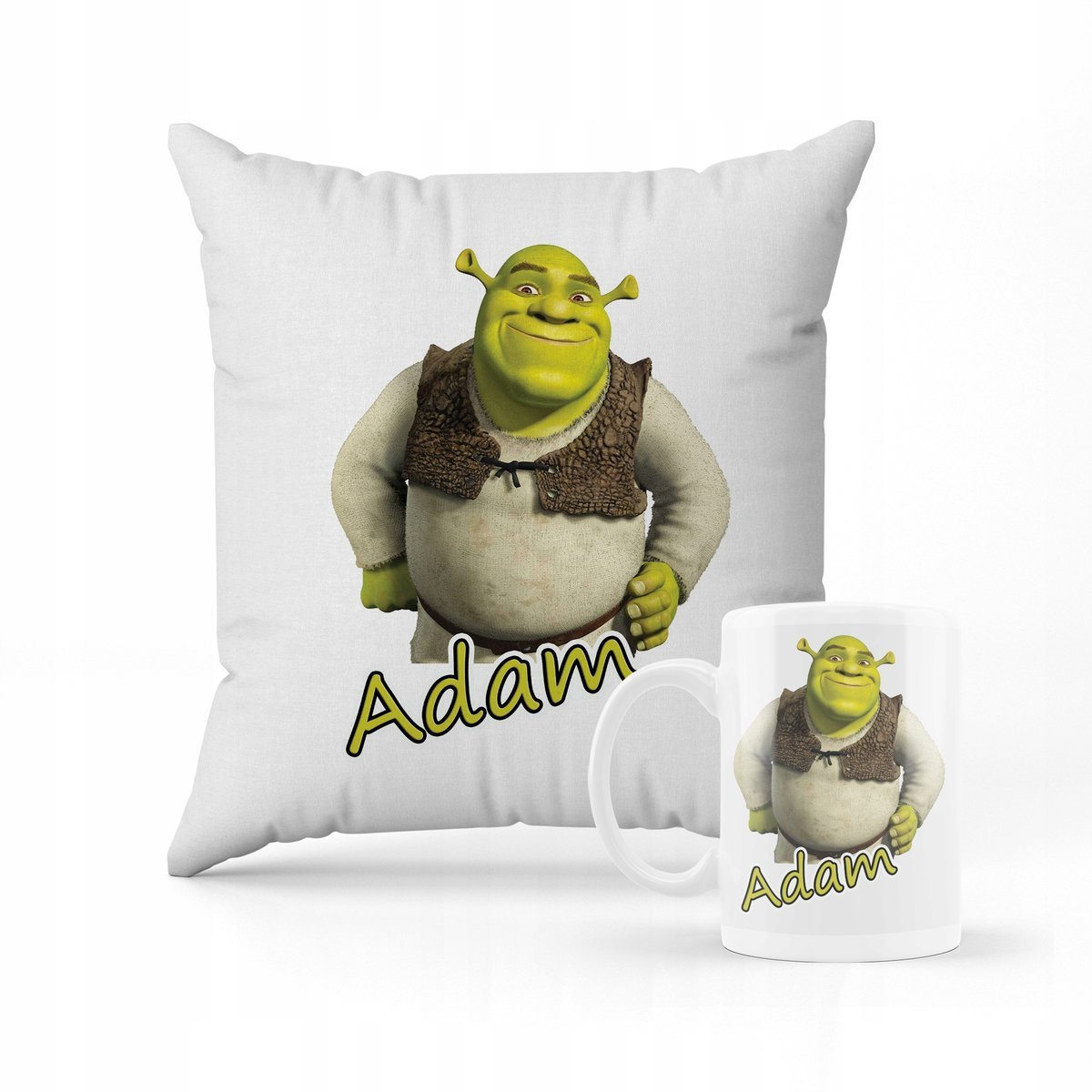 ZESTAW PODUSZKA + KUBEK Shrek bajka + IMIĘ