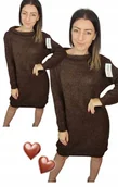 Swetry damskie - Sukienka Sweterkowa Ciepła Długi Sweter wełna czekolada 42 44 2xl 3xl - miniaturka - grafika 1