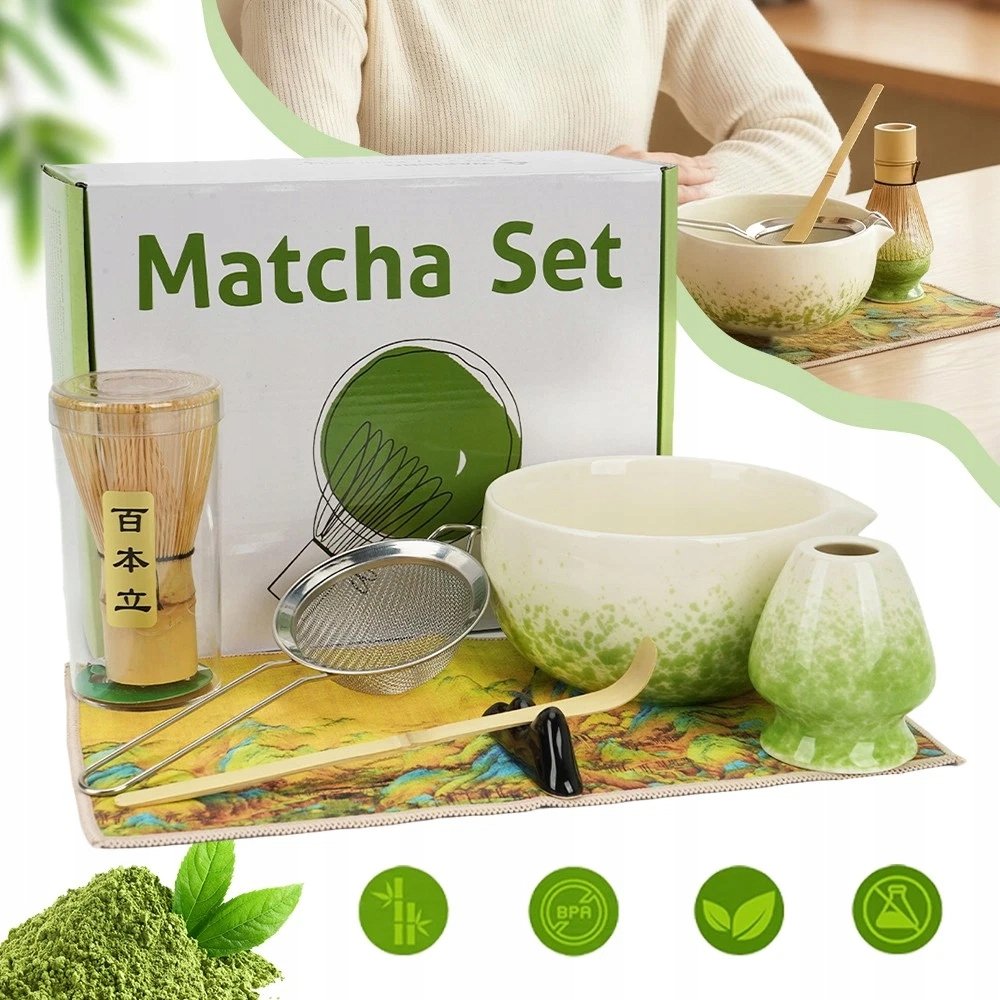 Nekit Bambusowy Zestaw prezentowy do herbaty matcha czarka miotełka zielony