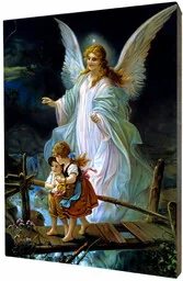 Anioł Stróż z dziećmi - obraz religijny na desce lipowej - Ikony i obrazy sakralne - miniaturka - grafika 1