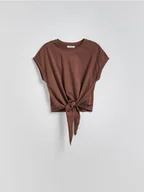 Moda i Uroda OUTLET - Reserved - T-shirt z wiązaniem - brązowy - miniaturka - grafika 1