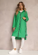 Płaszcze damskie - Zielony Płaszcz za Kolano z Tasiemką i Kapturem Penela - miniaturka - grafika 1