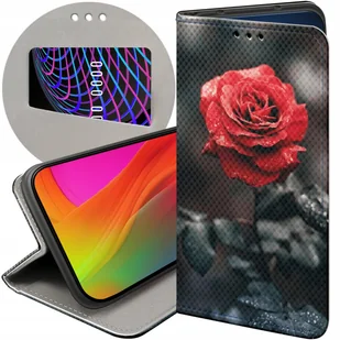 ETUI Z KLAPKĄ DO IPHONE X / XS WZORY RÓŻA Z RÓŻĄ ROSE FUTERAŁ POKROWIEC - Etui i futerały do telefonów - miniaturka - grafika 1