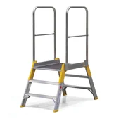 Drabiny - Mostek aluminiowy, drabina z platformą, obustronny ALVE FORTE, 2x3 stopni, wysokość platformy 0,62 m - miniaturka - grafika 1