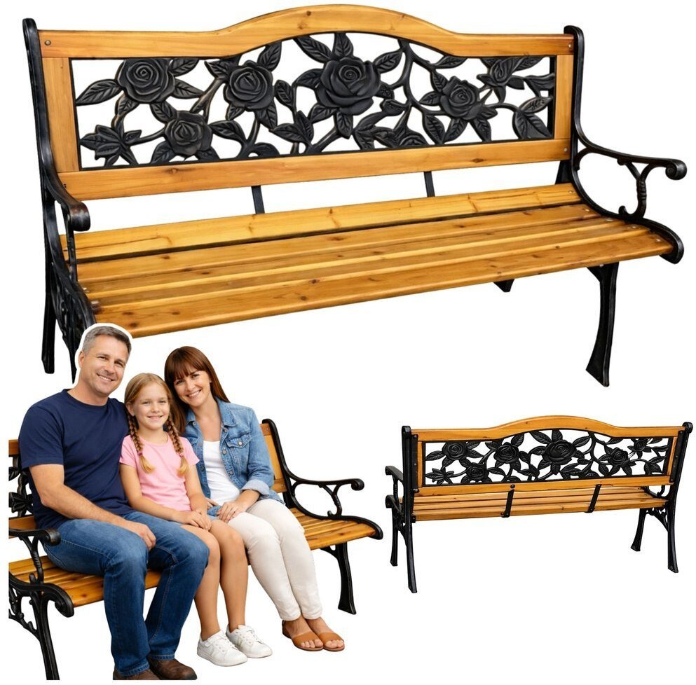 Lean Ławka Ogrodowa Drewniana Metalowa Ławeczka Parkowa z oparciem EDUKAMP