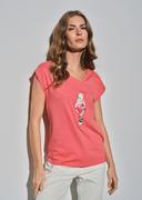 Koszulki i topy damskie - Różowy T-shirt damski z kwiatowym logo - miniaturka - grafika 1