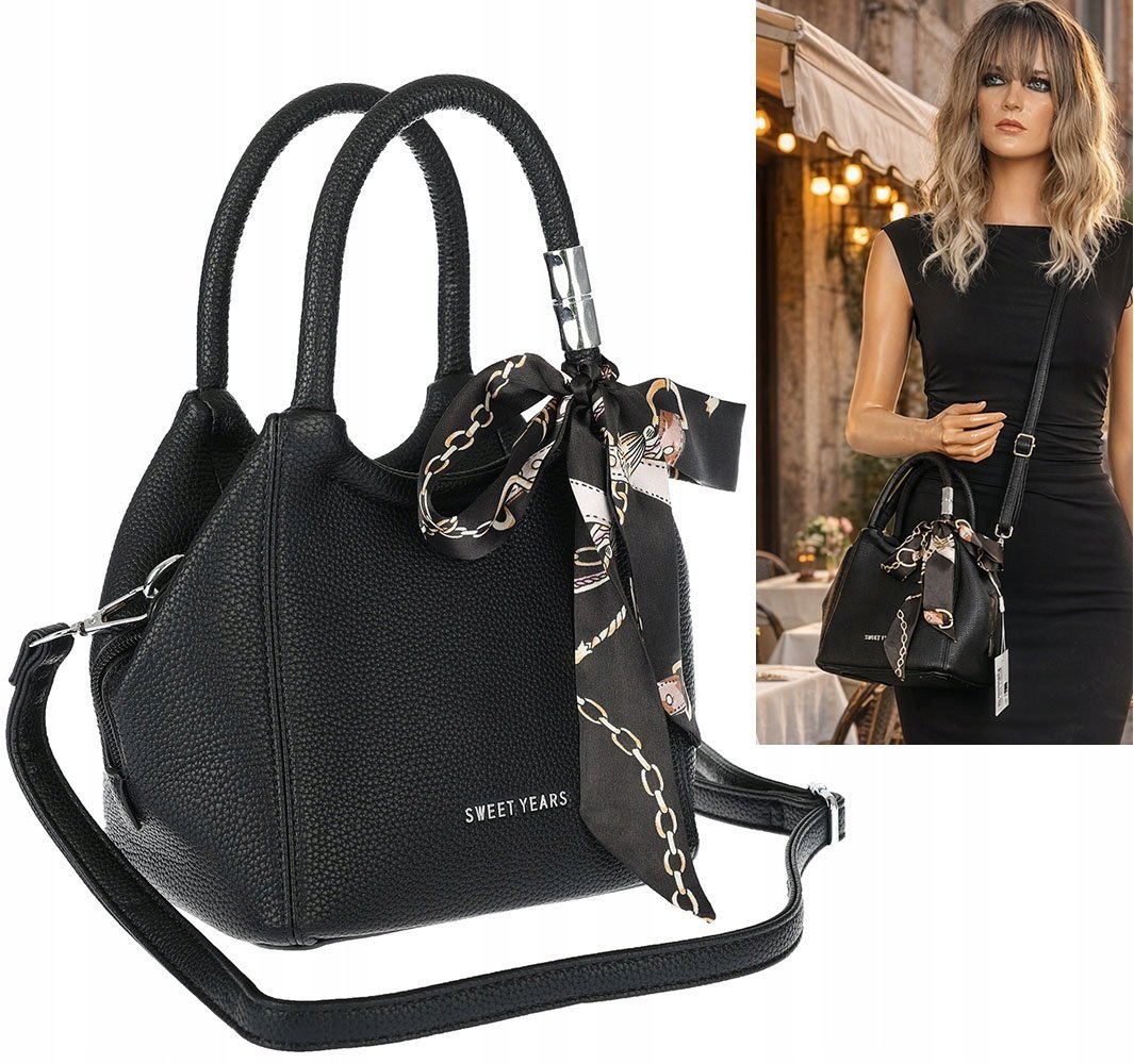 Torebka damska włoskiej marki SWEET YEARS Listonoszka kuferek YM22 czarna