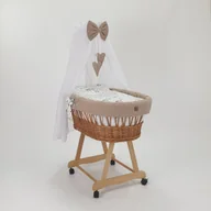 Łóżeczka i kojce - Wiklinowy kosz Mojżesza LENA naturalny z pościelą wafelkową beżową - królik i sowa. - miniaturka - grafika 1