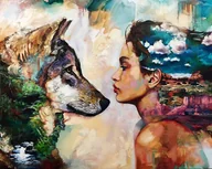 Dekoratorstwo - Haft Diamentowy Kobieta i Wilk 55x75 cm - miniaturka - grafika 1