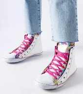 Botki damskie - Białe trampki za kostkę w kwiaty Marphisa -38 - miniaturka - grafika 1