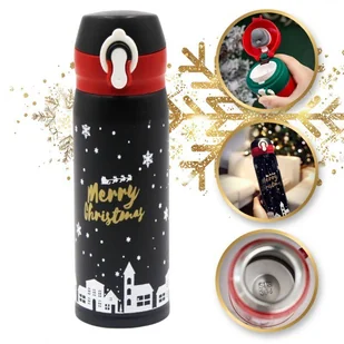 KUBEK TERMICZNY, BIDON 500ML TERMOS ŚWIĄTECZNY ZIMOWY czarny BD39CZ - Kubki termiczne - miniaturka - grafika 1
