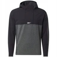 Bluzy męskie - REEBOK - BLUZA MĘSKA Z KAPTUREM - UBF MYOKNIT HOODIE HA9077 czarna szara - miniaturka - grafika 1