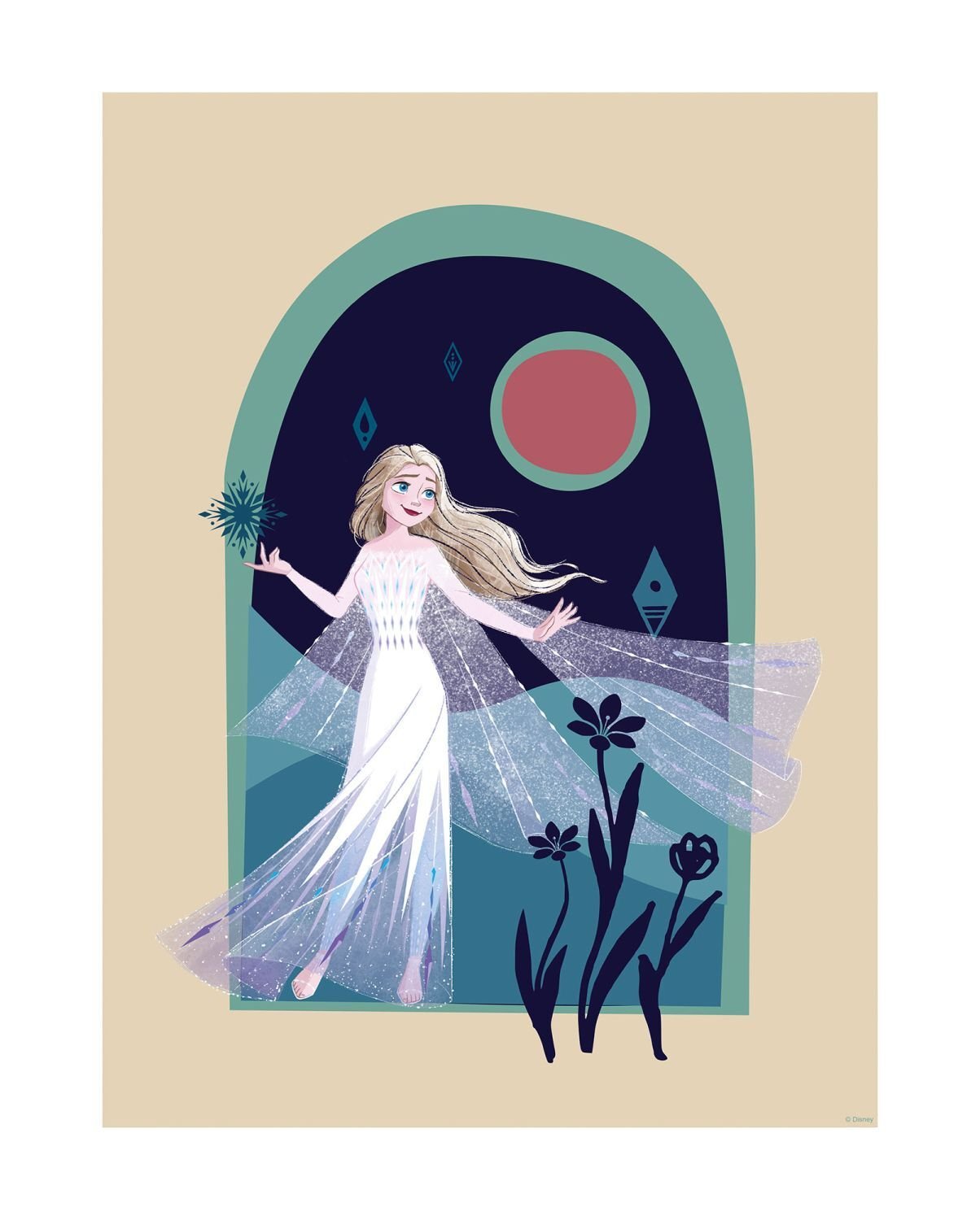 Disney plakat zamrożony nocny spacer beżowym,ciemnoniebieskimIzielonym - 612838 - 40 cm x 50 cm