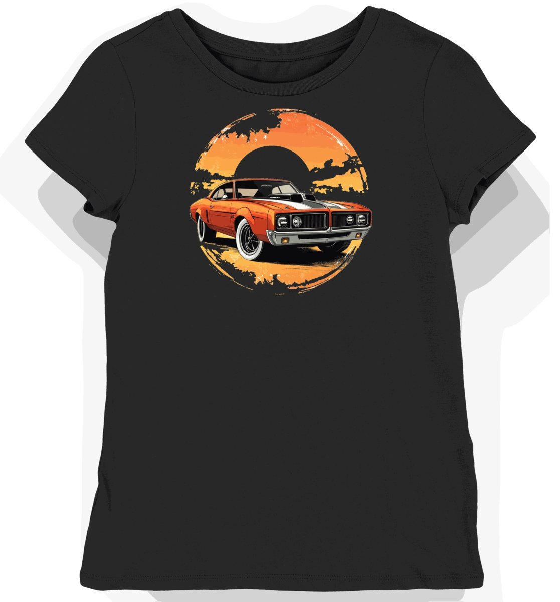 Koszulka damska czarna z dynamicznym motywem klasycznego samochodu XL