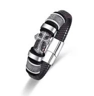 Bransolety męskie - Bransoletka męska pleciona z srebrnym krzyżem Zapięcie magnetyczne 23cm - miniaturka - grafika 1