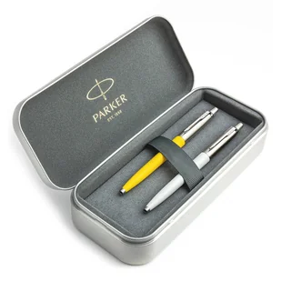 Zestaw prezentowy długopis Parker Jotter Originals Żółty i Perłowy z metalowym etui - Zestawy piśmiennicze - miniaturka - grafika 1