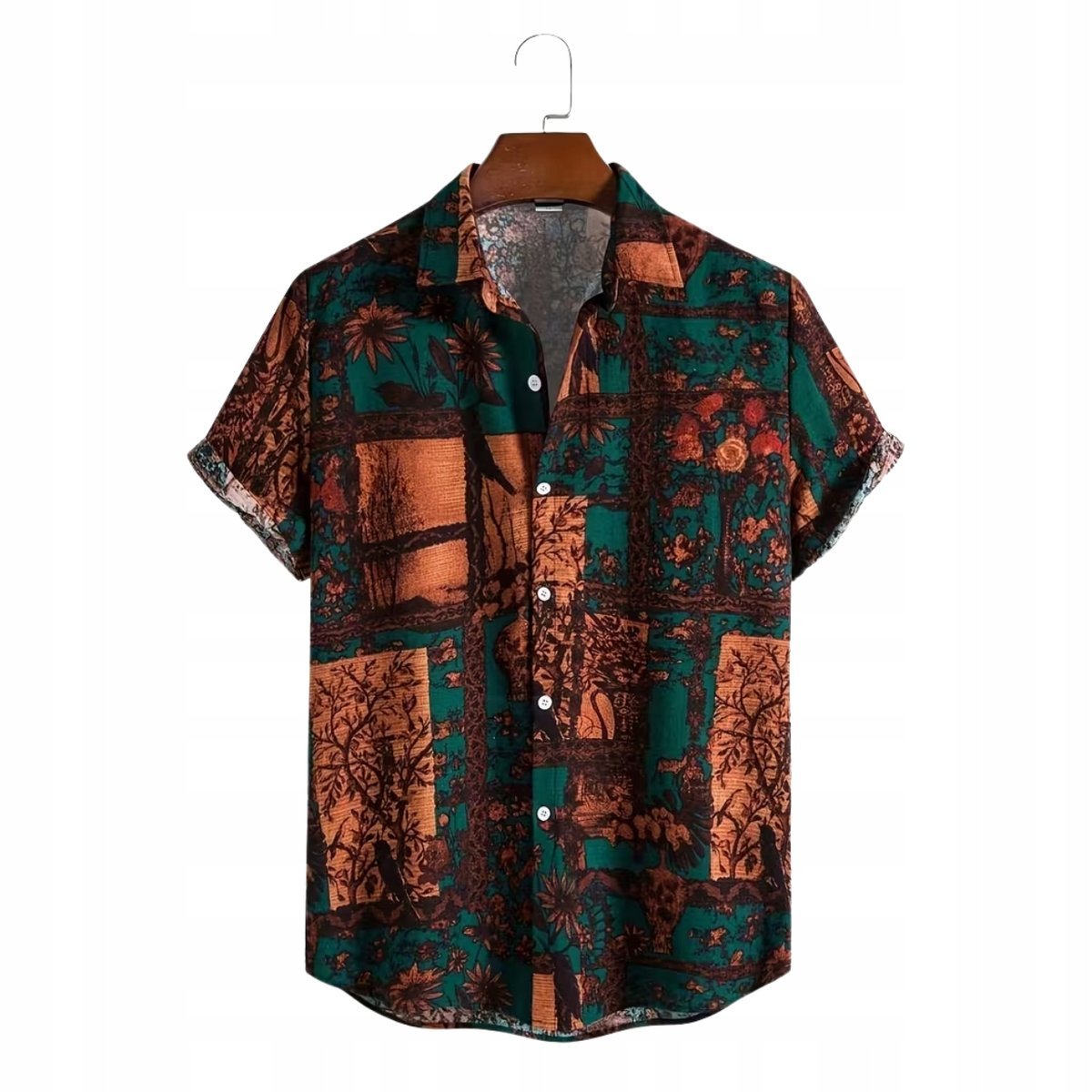 Koszula z Krótkim Rękawem Wakacyjna Hipisowska Vintage Plażowa Retro roz XL