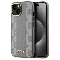 Etui i futerały do telefonów - Etui DKNY Leather Checkered Mono Pattern MagSafe do Apple iPhone 15 Plus Beżowy - miniaturka - grafika 1