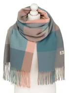 Apaszki i szaliki damskie - Szalik damski duży dwustronny w kratę zielony ciepły szal jesień zima PETERSON frędzle elegancki prezent - miniaturka - grafika 1