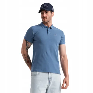 Koszulka męska polo BASIC 100% bawełna niebieska V16 OM-POBS-0100 XXL - Koszulki męskie - miniaturka - grafika 1