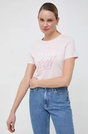 Koszulki sportowe damskie - Guess t-shirt bawełniany damski kolor różowy - miniaturka - grafika 1