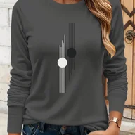 Bluzki damskie - TEMU Koszulka Damska z Długim Rękawem - Minimalistyczne Bluzki w Czarno-Białe Linie Art, Miękkie Poliestrowe Ubranie na Jesień/Zimę, Casual, Biuro, - miniaturka - grafika 1