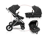 Wózki dziecięce - BabyGO Wózek 3w1 Buggy «Halime AIR Pram », z gondolą, spacerówką i fotelikiem samochodowym (czarny) - miniaturka - grafika 1