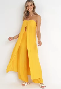 Żółty 2-częściowy Komplet Szerokie Spodnie z Gumką i Przedłużany Top Nanisa - Komplety damskie - miniaturka - grafika 1