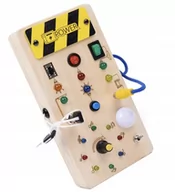 Zabawki interaktywne dla dzieci - DREWNIANA TABLICA SENSORYCZNA EDUKACYJNA LED MONTESSORI WŁĄCZNIKAMI ŚWIATŁA - miniaturka - grafika 1