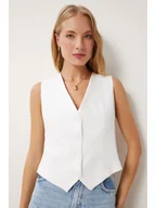 Kamizelki damskie - Happiness Istanbul Kamizelka w kolorze białym - miniaturka - grafika 1