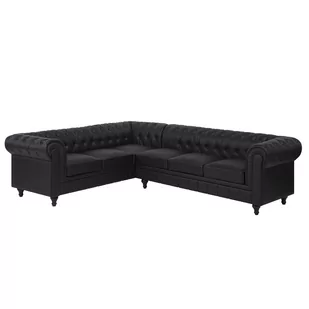 Beliani Sofa narożna skóra ekologiczna czarna prawostronna CHESTERFIELD - Narożniki - miniaturka - grafika 1