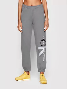 Calvin Klein Jeans Spodnie dresowe J20J217786 Szary Regular Fit - Spodnie sportowe damskie - miniaturka - grafika 1