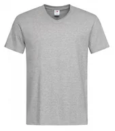Koszulki męskie - Szary Bawełniany T-Shirt w Serek, Męski Bez Nadruku -STEDMAN- Koszulka, Krótki Rękaw, Basic, V-neck - Stedman - miniaturka - grafika 1