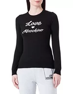 Swetry damskie - Love Moschino Damski sweter z długim rękawem, krój slim fit, z włoskim logo, żakard, Intarsia, czarny, 38 - miniaturka - grafika 1