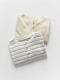 Reserved - Bawełniany longsleeve 2 pack - beżowy - Bluzki dla niemowląt - miniaturka - grafika 1