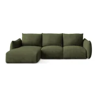Narożniki - Zielony rozkładany narożnik z tkaniny szenilowej (lewostronny/z szezlongiem) Leila – Makamii - miniaturka - grafika 1