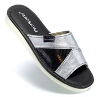 Kapcie damskie - PanSzew WYJĄTKOWE Kapcie Damskie Skórzane Wygodne Pantofle POLSKIE Srebrne 36-41 - miniaturka - grafika 1