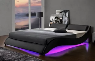 Łóżko tapicerowane 868 LED | 140x200 | Ekoskóra | Czarny | OUTLET - Łóżka - miniaturka - grafika 1