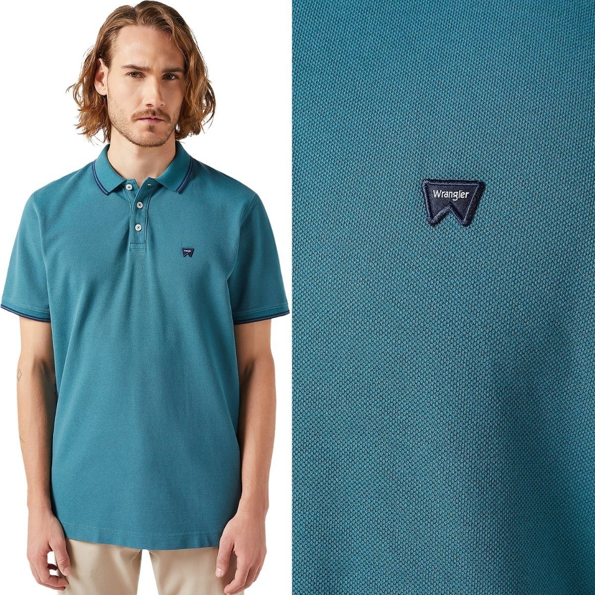 Wrangler POLO SHIRT Hydro ZIELONA BAWEŁNIANA POLÓWKA MAŁE LOGO S