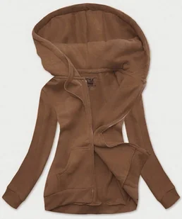 Damska bluza dresowa ocieplana z kapturem rozpinana XL brązowa - Bluzy damskie - miniaturka - grafika 1